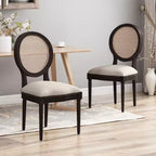 Christopher Knight Home Sillas de comedor Govan tapizadas de madera y caña (juego de 2), beige/marrón natural/marrón oscuro