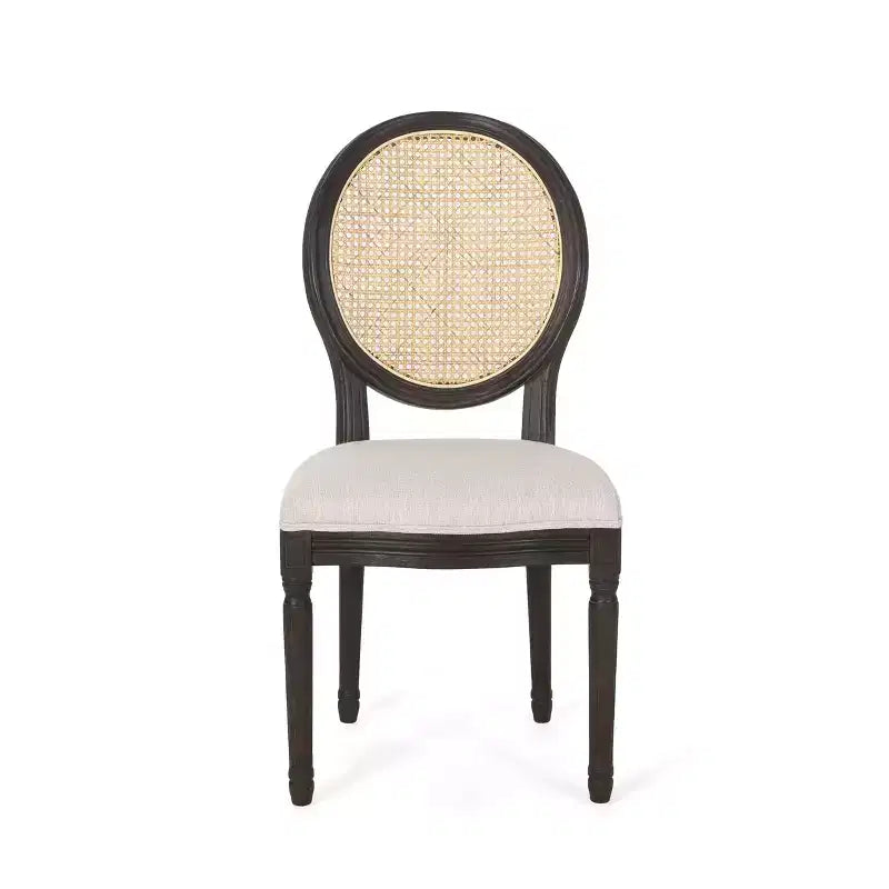 Christopher Knight Home Sillas de comedor Govan tapizadas de madera y caña (juego de 2), beige/marrón natural/marrón oscuro