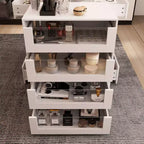 Organizador de armario con tapa de cristal Famapy, isla de vestidor blanca, amplio almacenamiento, cómoda, vitrina, isla de tocador, organizador de belleza