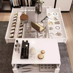 Organizador de armario con tapa de cristal Famapy, isla de vestidor blanca, amplio almacenamiento, cómoda, vitrina, isla de tocador, organizador de belleza