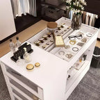 Organizador de armario con tapa de cristal Famapy, isla de vestidor blanca, amplio almacenamiento, cómoda, vitrina, isla de tocador, organizador de belleza