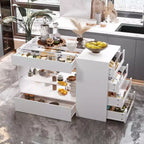 Organizador de armario con tapa de cristal Famapy, isla de vestidor blanca, amplio almacenamiento, cómoda, vitrina, isla de tocador, organizador de belleza