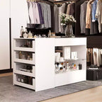 Organizador de armario con tapa de cristal Famapy, isla de vestidor blanca, amplio almacenamiento, cómoda, vitrina, isla de tocador, organizador de belleza