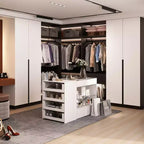 Organizador de armario con tapa de cristal Famapy, isla de vestidor blanca, amplio almacenamiento, cómoda, vitrina, isla de tocador, organizador de belleza