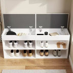 Zapatero de madera Famapy con cojines y estantes abiertos, blanco