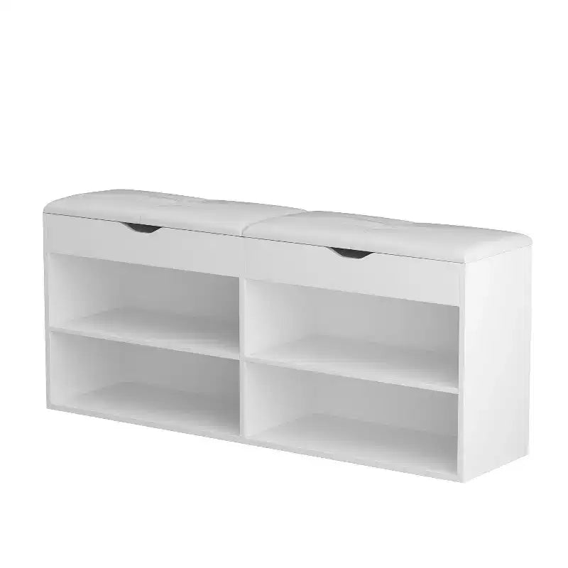 Zapatero de madera Famapy con cojines y estantes abiertos, blanco
