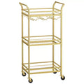 VASAGLE Bar Cart, Home Bar Serving Cart, Small Bar Cart with 3-Tier Shelf, Wine Holders, Glass Holders, Mini Bar Cart Kitchen, Pale Gold