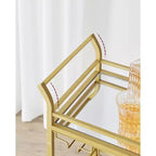 VASAGLE Carrito de Bar, Carrito Servidor para Hogar, Carrito de Bar Pequeño con Estante de 3 Niveles, Botelleros, Copas, Mini Carrito de Bar para Cocina, Oro Pálido