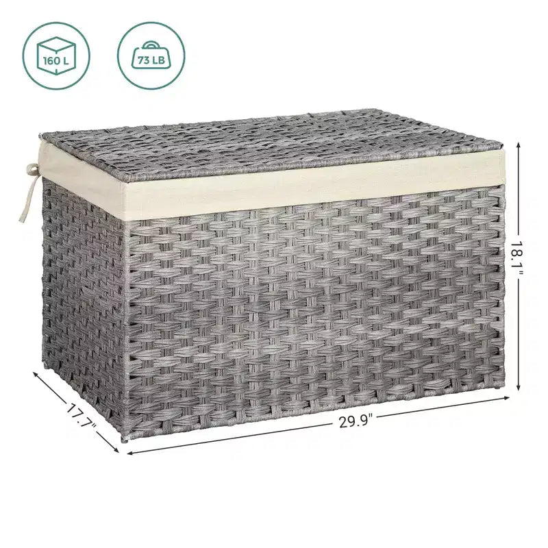 SONGMICS Cesta de Almacenamiento con Tapa, Contenedor de Almacenamiento de 160L (42,3 Galones), Cesta de Almacenamiento de Mantas Tejida con Asas, Plegable, Forro Extraíble, Marco de Metal