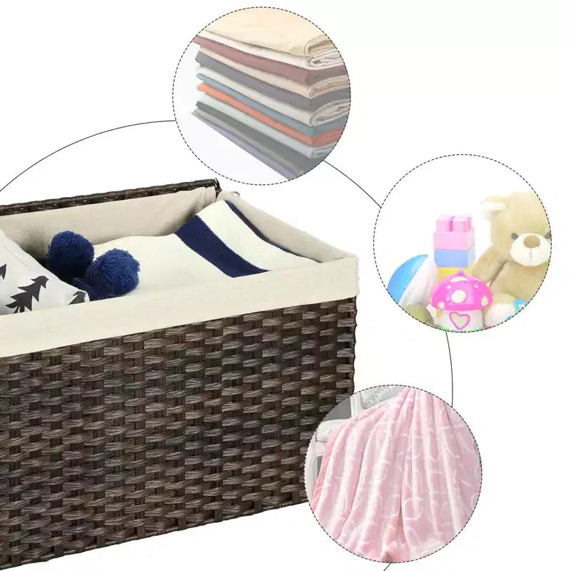 SONGMICS Cesta de Almacenamiento con Tapa, Contenedor de Almacenamiento de 160L (42,3 Galones), Cesta de Almacenamiento de Mantas Tejida con Asas, Plegable, Forro Extraíble, Marco de Metal