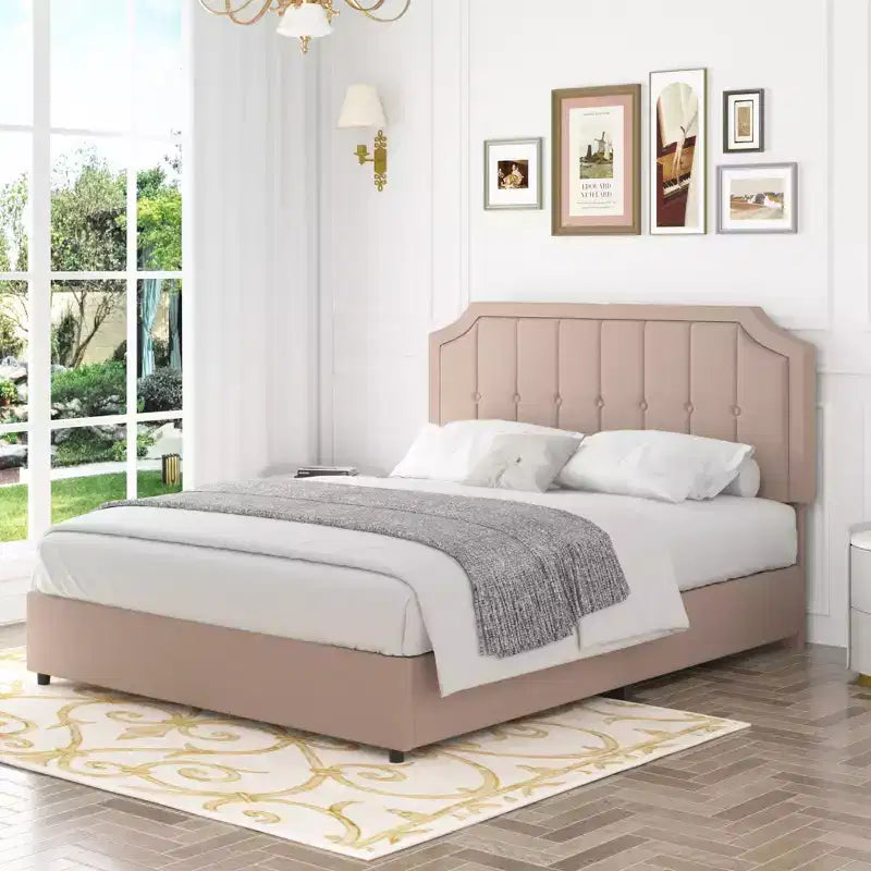 VECELO Base de cama tamaño Queen/Matrimonial con cajones de almacenamiento y puertos de carga, base de cama de plataforma tapizada con cabecero ajustable, beige