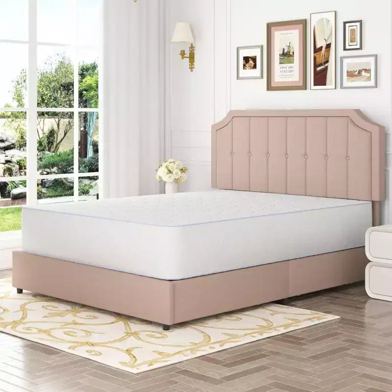VECELO Base de cama tamaño Queen/Matrimonial con cajones de almacenamiento y puertos de carga, base de cama de plataforma tapizada con cabecero ajustable, beige