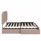 VECELO Base de cama tamaño Queen/Matrimonial con cajones de almacenamiento y puertos de carga, base de cama de plataforma tapizada con cabecero ajustable, beige