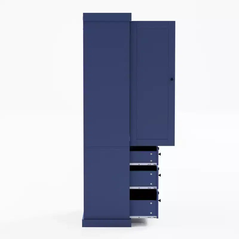 Organizador de despensa de cocina independiente Whisen, gabinete con 3 estantes ajustables, 3 cajones, 8 estantes interiores en las puertas