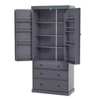 Organizador de despensa de cocina independiente Whisen, gabinete con 3 estantes ajustables, 3 cajones, 8 estantes interiores en las puertas