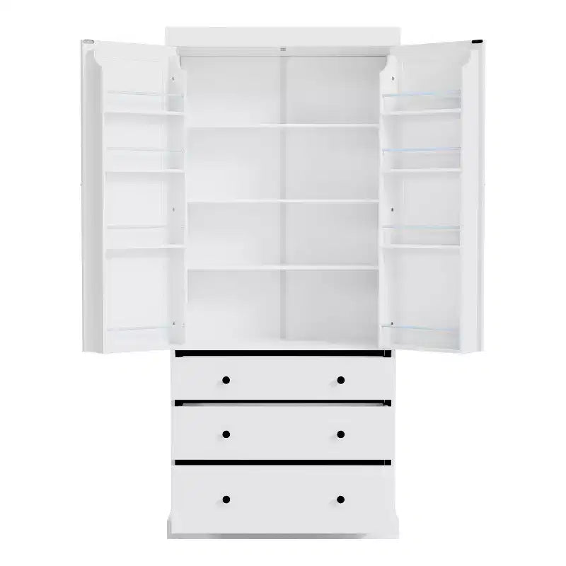 Organizador de despensa de cocina independiente Whisen, gabinete con 3 estantes ajustables, 3 cajones, 8 estantes interiores en las puertas