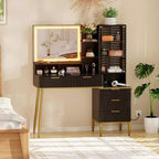 Garvee Makeup Vanity Desk -Dressing Table with Lights & Power Outlet, Fluted Vanity Desk with Mirror, 5 Drawers