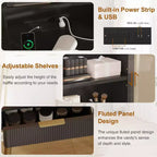 Garvee Tocador de Maquillaje - Mesa de Maquillaje con Luces y Toma de Corriente, Tocador Estriado con Espejo, 5 Cajones