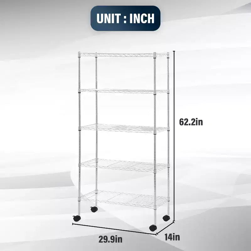 Estantería de alambre resistente de 5 niveles BestMassage, unidad de estantería de metal con estantes ajustables y ruedas con bloqueo para garaje, hogar, cocina