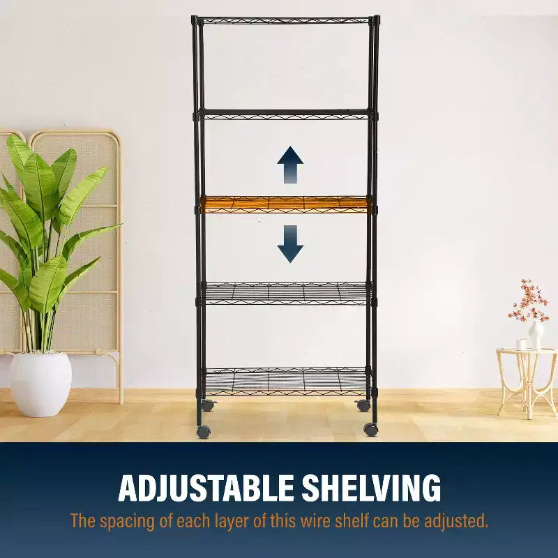 Estantería de alambre resistente de 5 niveles BestMassage, unidad de estantería de metal con estantes ajustables y ruedas con bloqueo para garaje, hogar, cocina