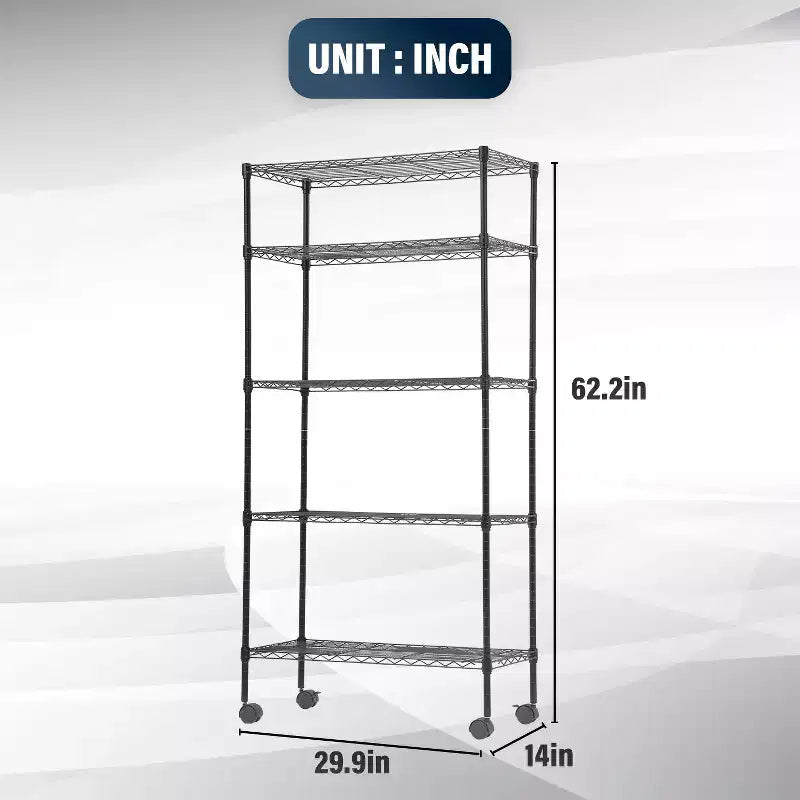 Estantería de alambre resistente de 5 niveles BestMassage, unidad de estantería de metal con estantes ajustables y ruedas con bloqueo para garaje, hogar, cocina