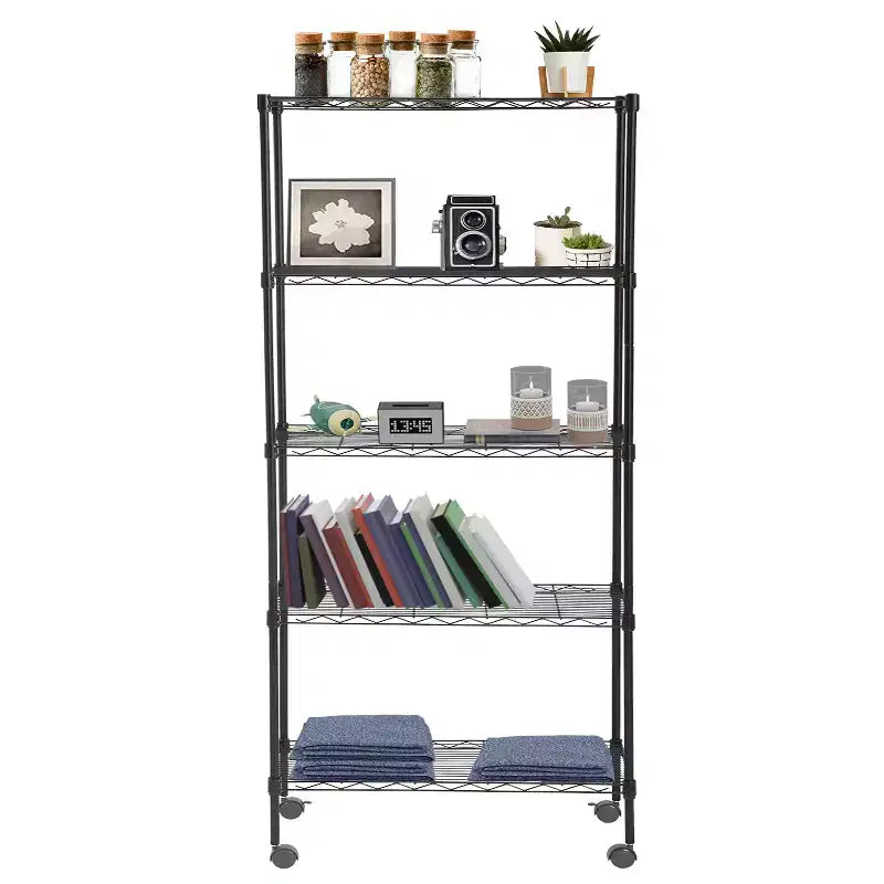 BestMassage 5-Tier Heavy-Duty Wire Shelving Unit Metal Shelving Unit with Adjustable Shelves & Lockable Wheels for Garage Home Kitchen