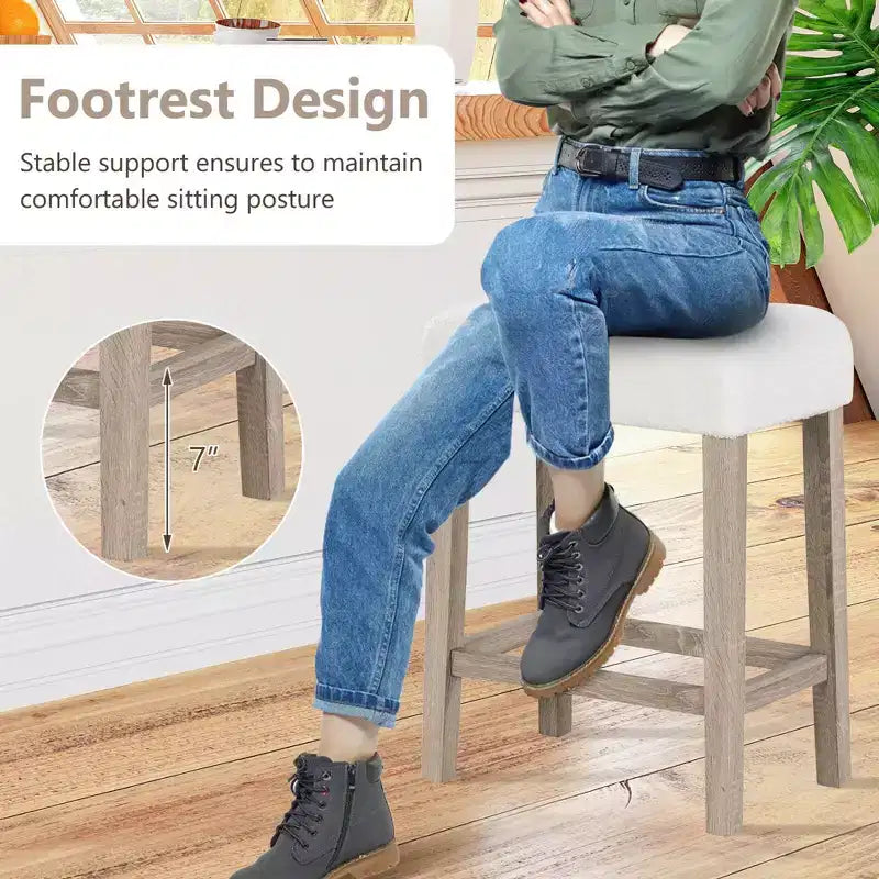 Juego de 2/4 taburetes de bar de altura de mostrador Costway con patas de madera de caucho y reposapiés, modernos para el hogar