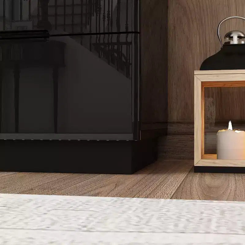 Cómoda Hitow de 8 cajones con luz inferior, acabado de alto brillo, cómoda moderna