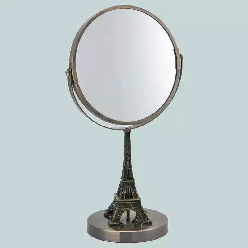 ELLE Espejo de tocador bordado con la Torre Eiffel, acabado rústico en oro cepillado, doble cara, aumento estándar y 3X. Colección Parisian Lifestyle