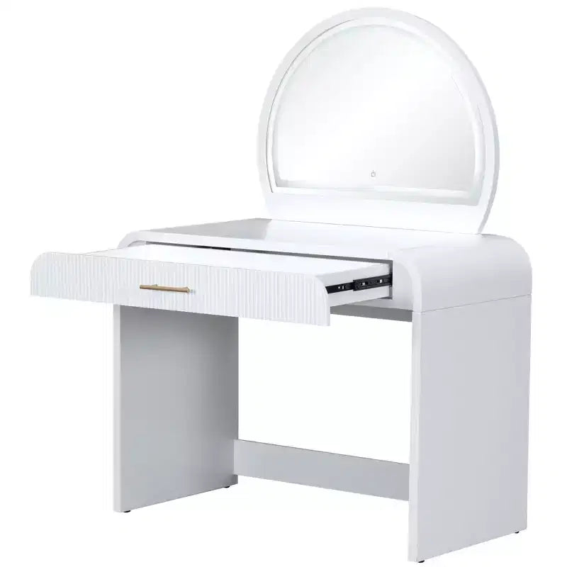 Tocador de 40 W Mesa de maquillaje con espejo iluminado con pantalla táctil y cajón grande, blanco-ModernLuxe