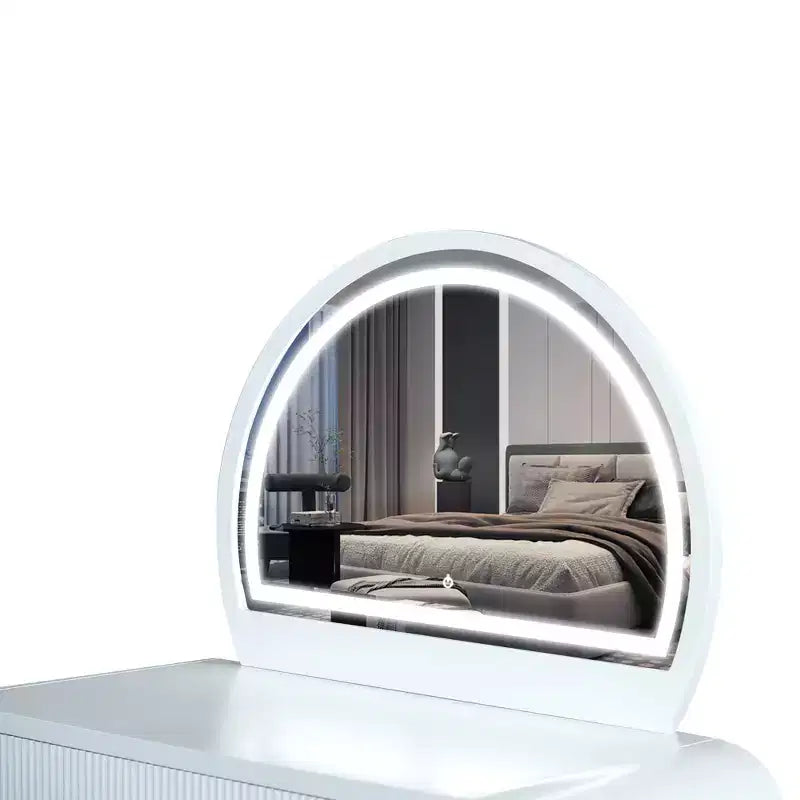 Tocador de 40 W Mesa de maquillaje con espejo iluminado con pantalla táctil y cajón grande, blanco-ModernLuxe