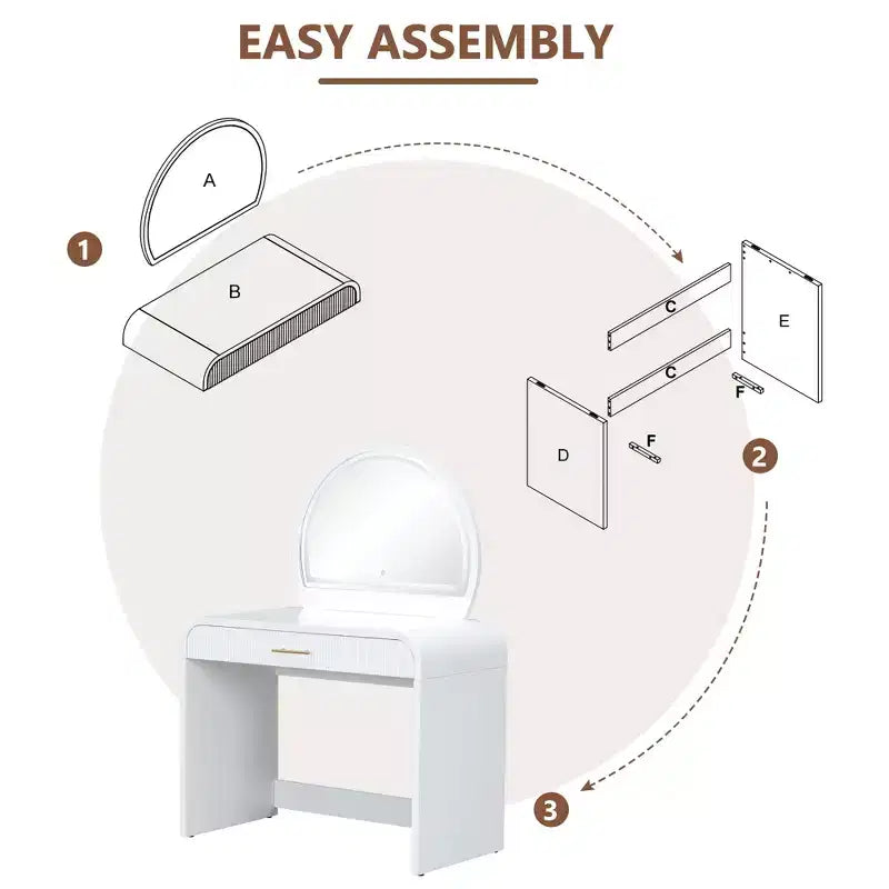 Tocador de 40 W Mesa de maquillaje con espejo iluminado con pantalla táctil y cajón grande, blanco-ModernLuxe