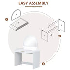 Tocador de 40 W Mesa de maquillaje con espejo iluminado con pantalla táctil y cajón grande, blanco-ModernLuxe