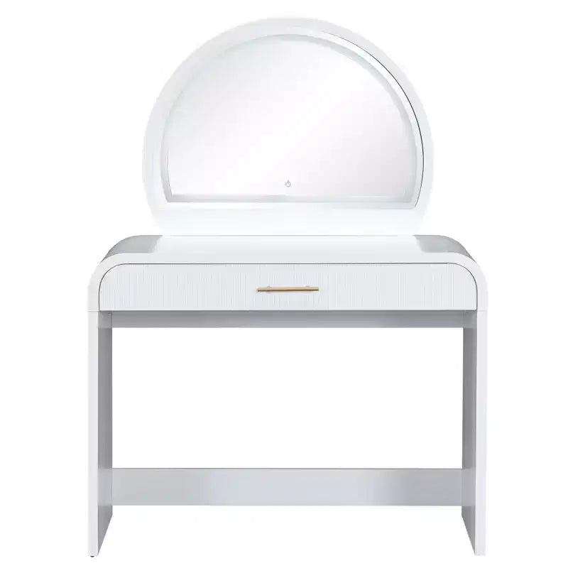 Tocador de 40 W Mesa de maquillaje con espejo iluminado con pantalla táctil y cajón grande, blanco-ModernLuxe