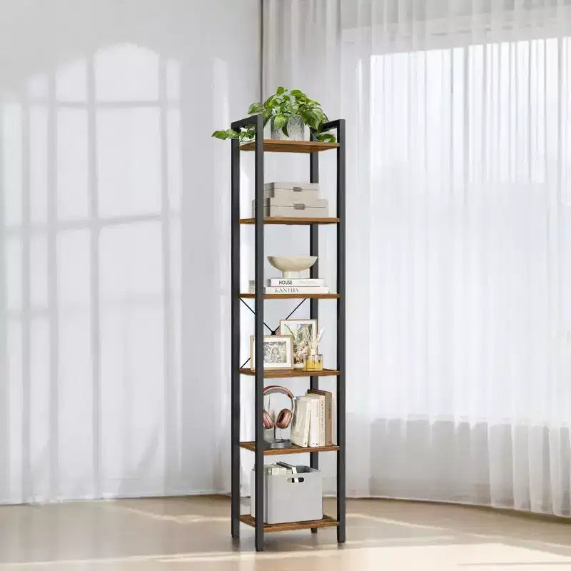 Estantería estrecha alta de 6 niveles, estantería delgada con marco de acero para sala de estar, oficina en casa, estudio - Estilo industrial, 11.8 x 15.7 x 73.8 pulgadas