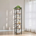 Estantería estrecha alta de 6 niveles, estantería delgada con marco de acero para sala de estar, oficina en casa, estudio - Estilo industrial, 11.8 x 15.7 x 73.8 pulgadas
