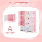 Costway Armario infantil de 12 cubos, cómoda para bebé, aparador de dormitorio, armario para colgar ropa con puertas, rosa/verde