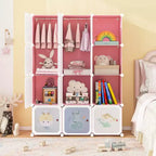 Costway Armario infantil de 12 cubos, cómoda para bebé, aparador de dormitorio, armario para colgar ropa con puertas, rosa/verde
