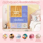 Costway Armario infantil de 12 cubos, cómoda para bebé, aparador de dormitorio, armario para colgar ropa con puertas, rosa/verde