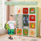 Costway Armario infantil de 12 cubos, cómoda para bebé, aparador de dormitorio, armario para colgar ropa con puertas, rosa/verde