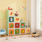 Costway Armario infantil de 12 cubos, cómoda para bebé, aparador de dormitorio, armario para colgar ropa con puertas, rosa/verde