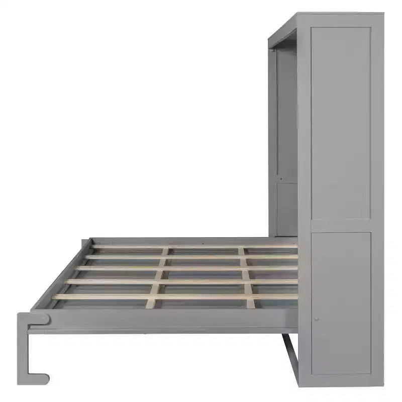Cama de pared Queen Size Murphy con luces LED, blanco/gris-ModernLuxe