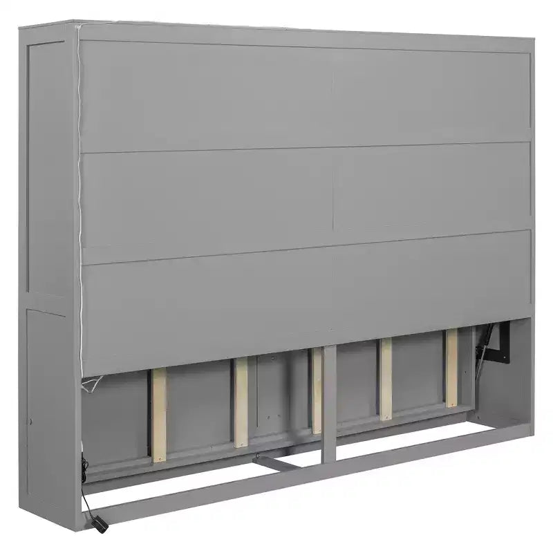 Cama de pared Queen Size Murphy con luces LED, blanco/gris-ModernLuxe