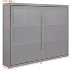 Cama de pared Queen Size Murphy con luces LED, blanco/gris-ModernLuxe