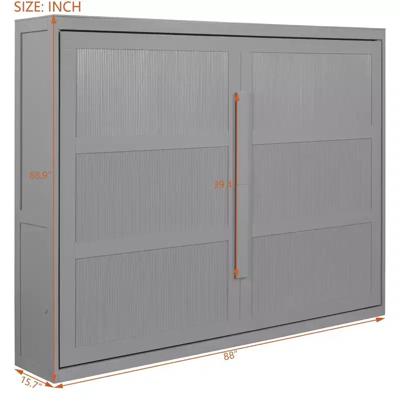 Cama de pared Queen Size Murphy con luces LED, blanco/gris-ModernLuxe