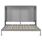 Cama de pared Queen Size Murphy con luces LED, blanco/gris-ModernLuxe
