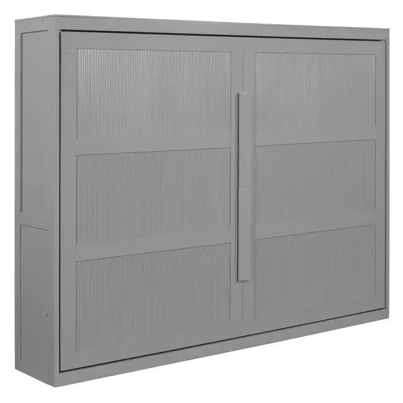 Cama de pared Queen Size Murphy con luces LED, blanco/gris-ModernLuxe