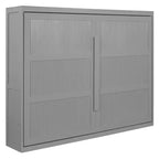 Cama de pared Queen Size Murphy con luces LED, blanco/gris-ModernLuxe