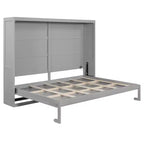 Cama de pared Queen Size Murphy con luces LED, blanco/gris-ModernLuxe