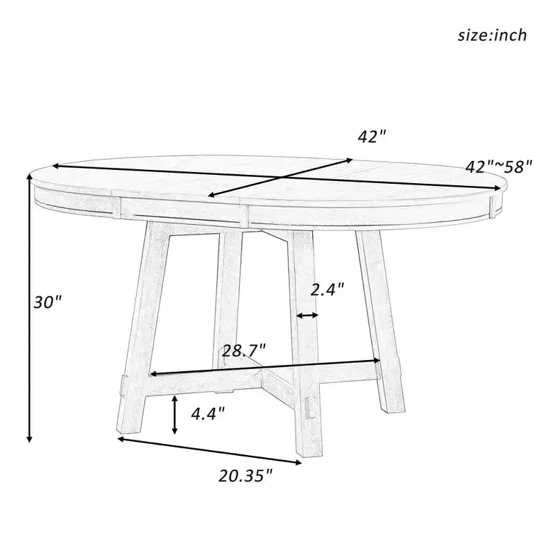 Mesa de comedor Whisen Farmhouse con base en forma de X de 4 patas y extensión de 40.6 cm